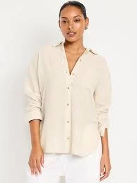 top Linen-Blend Loose Button-Down Shirt gap.com $44.99