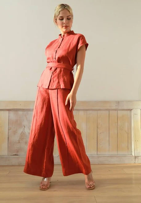 matching set LINEN Two Piece Set with Wide Leg Pants Etsy - MyAnAtelierVN $99