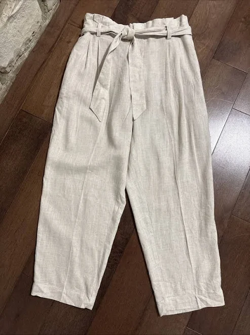 pants Loft Paperbag High-rise Linen Blend Pants Womens Lp Beige Belt-tie eBay - erylsfamilycloset $29.99