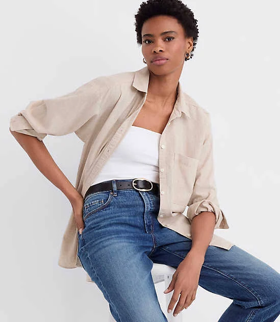 top Loft Women's Crosshatch Linen Cotton Shirt LOFT $37.47