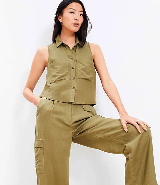 sleeveless top Loft Women's Linen Blend Sleeveless Pocket Shirt LOFT $18.85