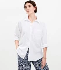 shirt Loft Women's Oversized Linen Blend Shirt with Pocket LOFT $29.33