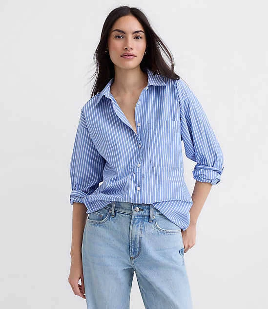 matching set Loft Women's Oversized Striped Poplin Shirt with Pocket LOFT $34.97