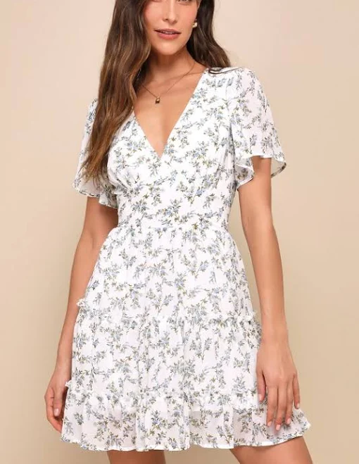 dress Lulus Exclusive Floral Print Tiered Short Sleeve Mini Dress Lulus $59
