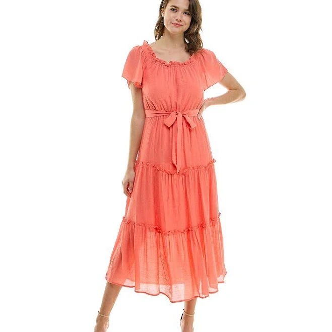 dress Luxology Women's Off The Shoulder Belted Gauze Maxi Dress Kohl's $40.12