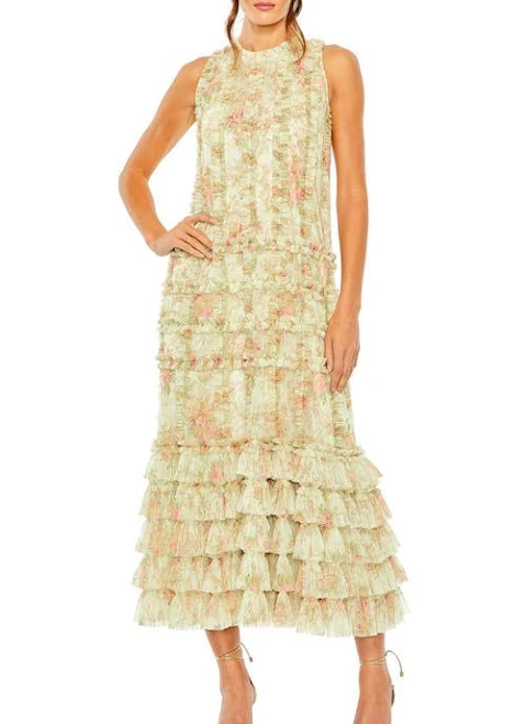dress Mac Duggal Sleeveless Floral Print Tiered Ruffle Midi Dress Nordstrom $458