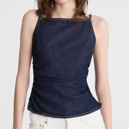 top Madewell Women's Airy Ruched Squareneck Denim Tank Madewell $98