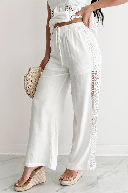 matching set Main Strip Women's Gentle & Genuine Linen Crochet Wide Leg Pants NanaMacs $43.99
