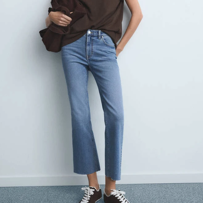 jeans MANGO Women's Sienna flared cropped Jeans shop.mango.com $59.99