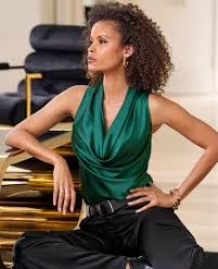 off-shoulder top Marilyn Cowl-Neck Charmeuse Blouse Deep Emerald Boston Proper $49.98