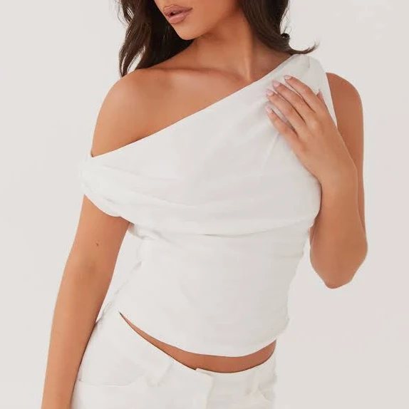 asymmetric neck top Marissa Linen One Shoulder Top Peppermayo - US $20