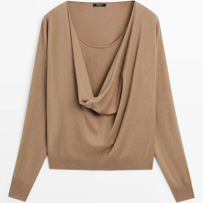 top Massimo Dutti Women Cotton Blend Draped Neck Knit Sweater Massimo Dutti $130