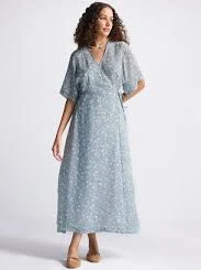 dress Maxi Wrap Dress in Light Blue Florals Feord $175
