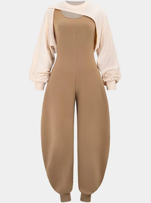 outfits Micas Women's Casual Long-Sleeve Cut Out Top and Sleeveless Jumpsuit Set Micas $52