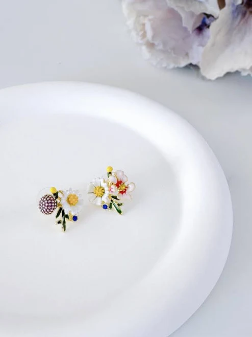 accessory Mini Enamel Flower Stud Earrings Etsy - Seller $32.51