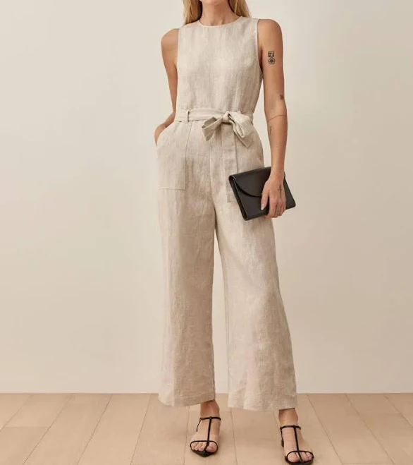 jumpsuit Minimalist Belted Linen Wide-Leg Jumpsuit Etsy - Seller $89