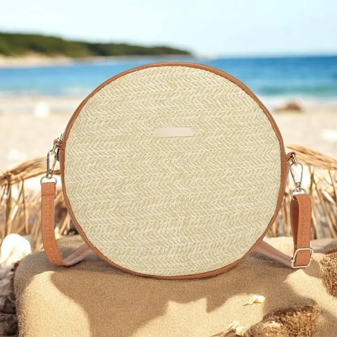 bag Minimalist Round Straw Crossbody Bag with Vegan Leather Trim Etsy - Seller $35.36