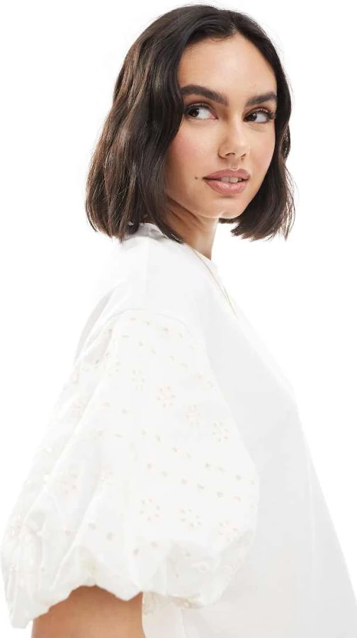 t-shirt Miss Selfridge Eyelet Puff Sleeve T-Shirt ASOS $34.39