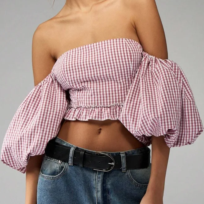 off-shoulder top Missguided Off Shoulder Gingham Crop Top missguided $28.22