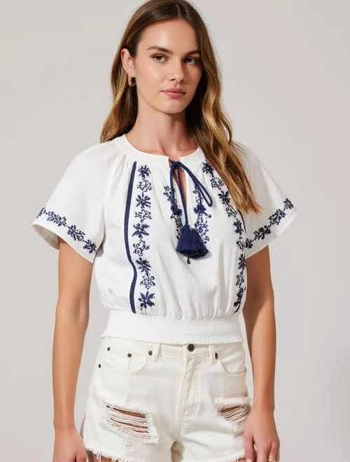 top Modenaire Women's Embroidered Peasant Blouse Nordstrom $115