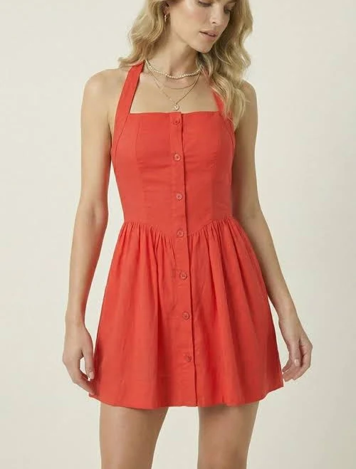 dress Modenaire Women's Halter Mini Dress with Button Front and Flared Skirt Nordstrom $92