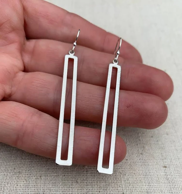 accessory Modern Silver Rectangle Dangle Earrings Etsy - TigerFlowerJewelry $23.99