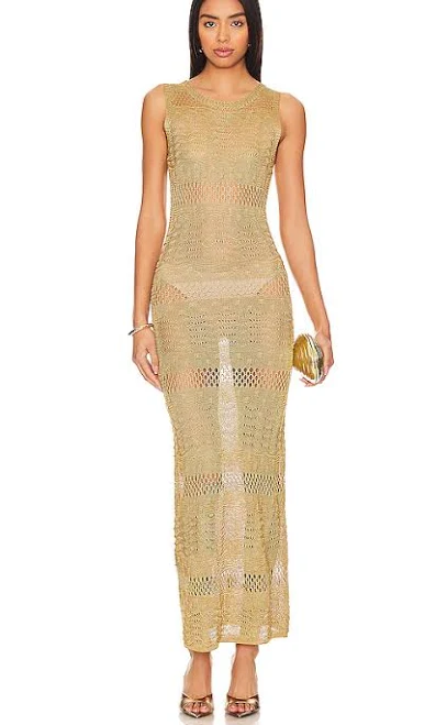 crochet dress More To Come Sevyn Metallic Gold Midi Dress REVOLVE $76