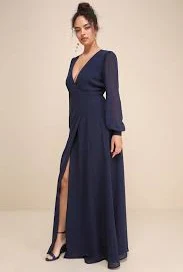dress My Whole Heart Dark Navy Blue Long Sleeve Wrap Dress lulus.com $99