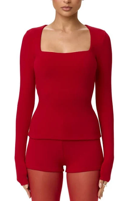 top Naked Wardrobe Women's Square Neck Long Sleeved Crop Top Nordstrom $48