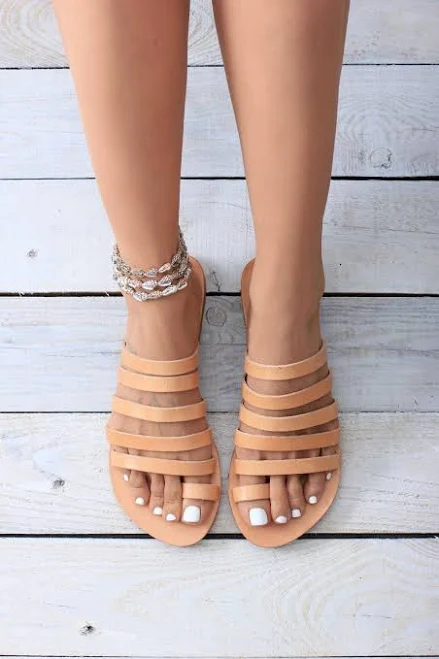 shoes Natural Leather Slide Sandals | Toe Ring, 5-Strap Minimal Flat, Handmade in Greece | Serifos Etsy - GreekLeatherLab $59.96