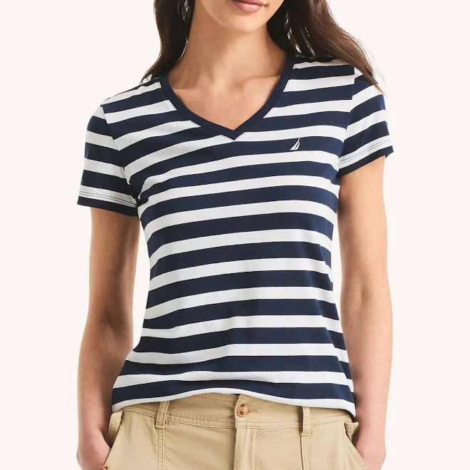 top Nautica Women's Striped V-Neck T-Shirt Nautica $14.75