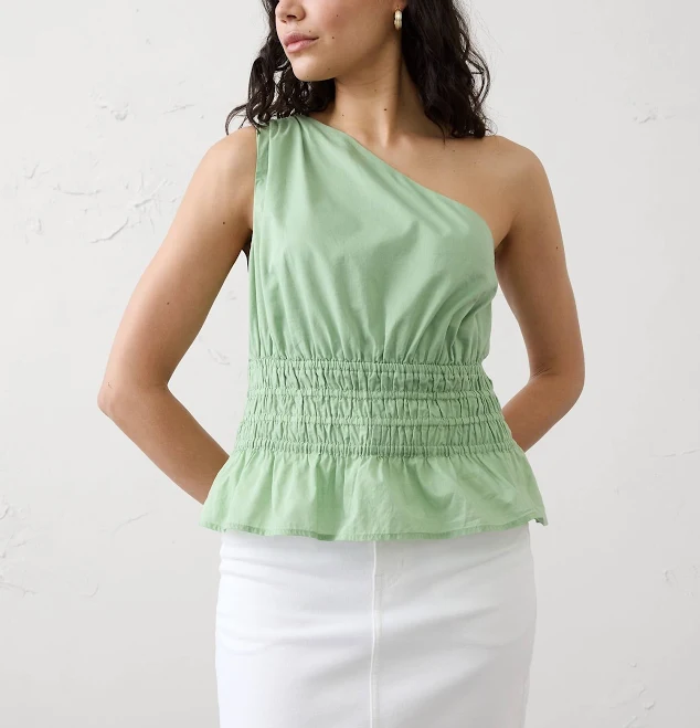 asymmetric neck top Nile Women's One-Shoulder Smocked Voile Top Banana Republic Factory $37.5