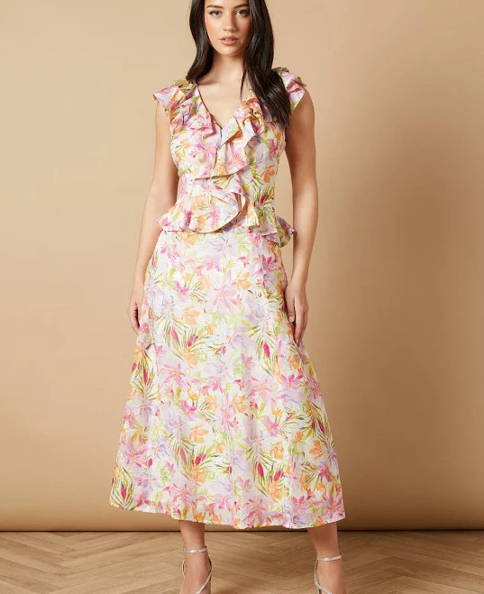 dress Oasis Women's Floral Ruffle V Neck Midi Dress boohoo USA $38