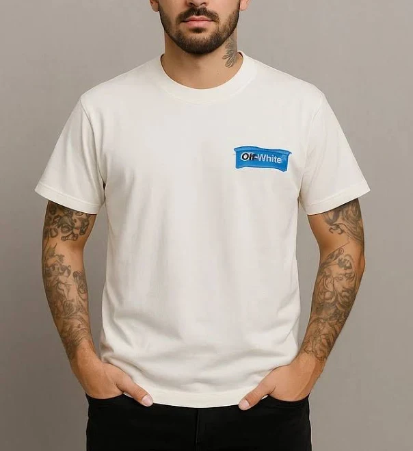 top Off White White Blue Logo T-shirt Men’s Oversized Streetwear 100% eBay - hobbsma-83 $20.99