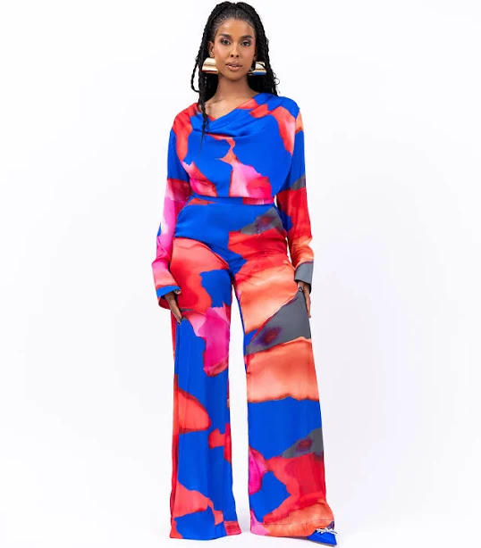 matching set OlarsGrace Abstract Wide-leg Silk Pant Set olarsgrace $250