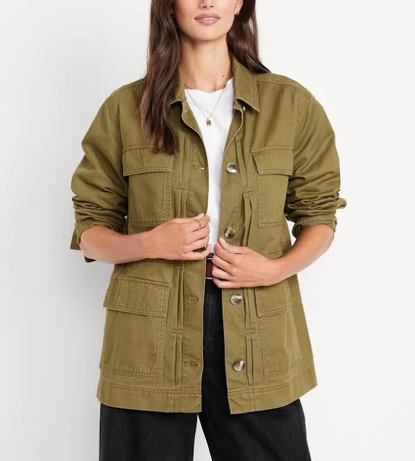 outerwear Old Navy Women's Cinched-Waist Twill Utility Jacket Old Navy $59.99