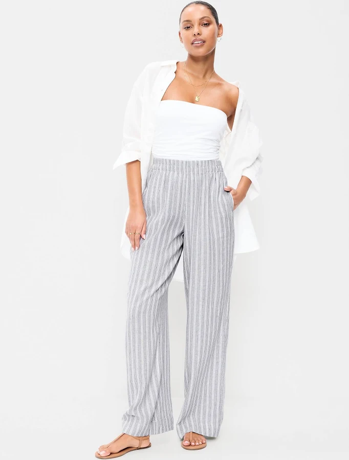 bottoms Old Navy Women's High-Waisted Linen-Blend Super Wide-Leg Pants Old Navy $28