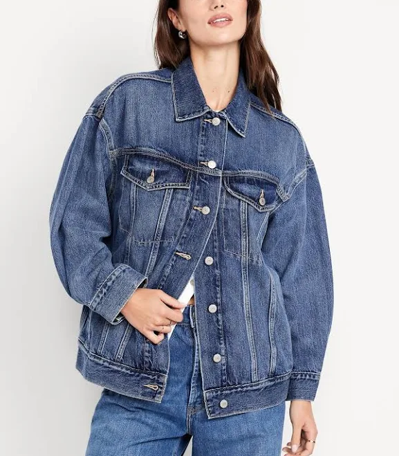 outerwear Old Navy Women's Oversized Studded Jean Jacket Old Navy $29.99