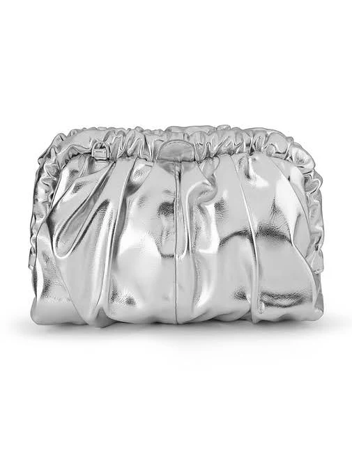bag Olga Berg Betty Metallic Silver Clutch REVOLVE $99