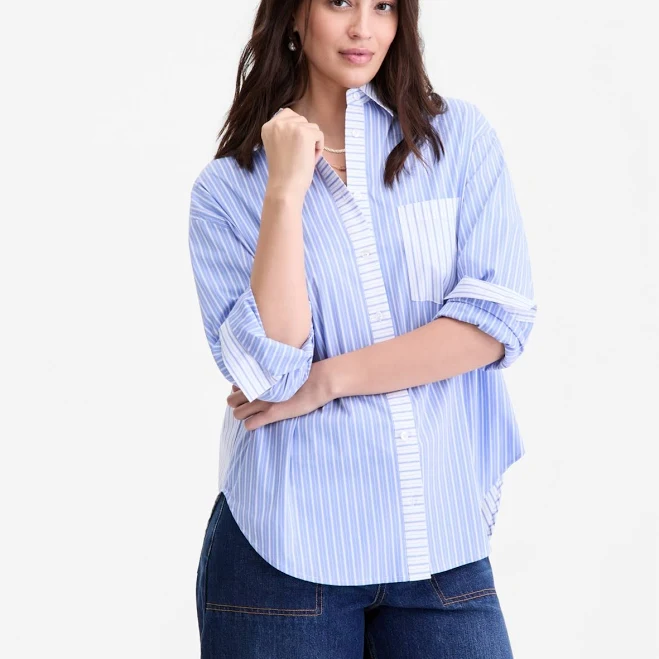 outerwear On 34th Women's Oversized Stripe Button-Down Shirt Macy's $41.35