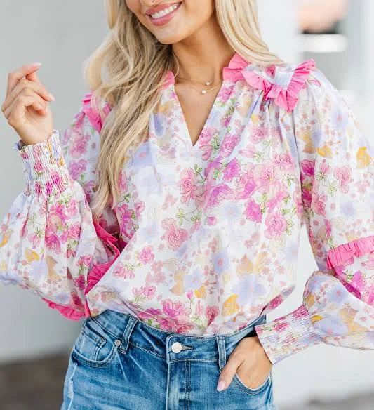 top On Time Ditsy Floral Blouse The Mint Julep Boutique $52