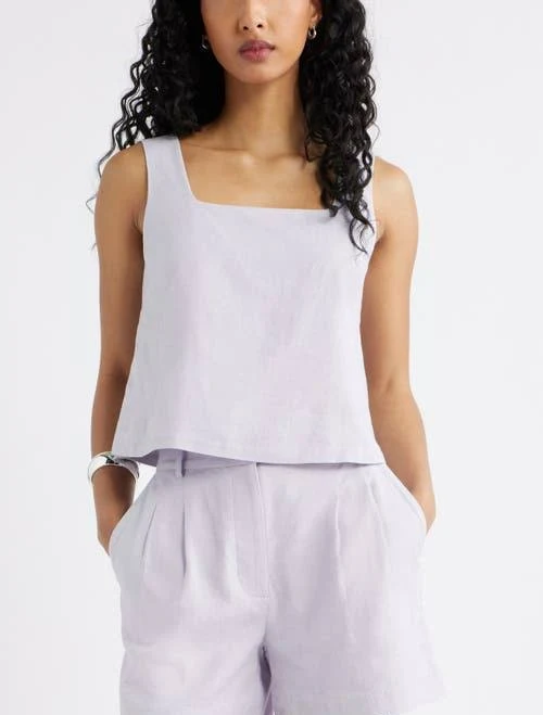 top Open Edit Square Neck Sleeveless Linen Blend Top Nordstrom $49.5