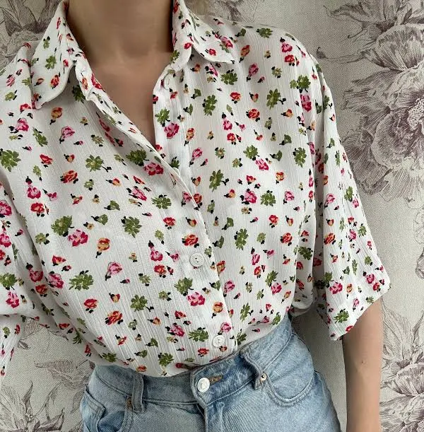 top Oversized Floral Print Blouse with Short Sleeves Etsy - VintageSavedMySoul $38.75