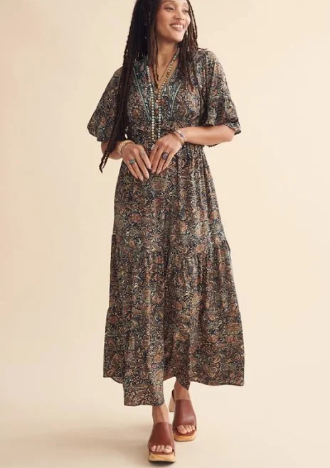 dress Paisley Ruffle Tiered Maxi Dress Earthbound Trading Company $34.97