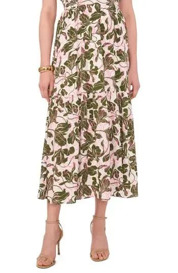 skirt Parker $89 White/green/pink Botanical Floral Tiered Lined Midi Skirt eBay - luluwings $32