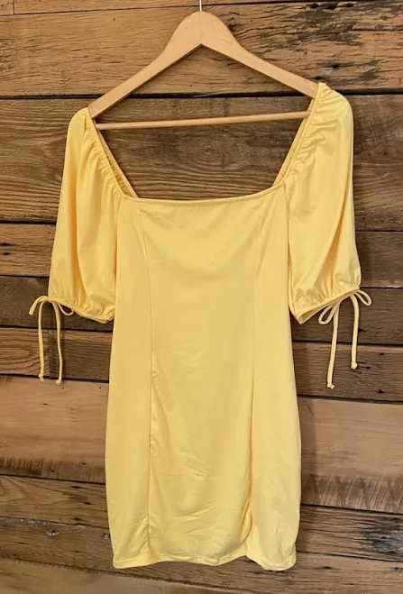 dress Pastel Yellow Puff Sleeve Dress Square Neck Cottagecore Soft Girl eBay - artsyfartsysarafalls $12.99