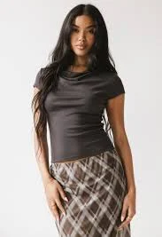 top Paula Cowl Neck Top in Charcoal|XS / Charcoal böhme $32.5