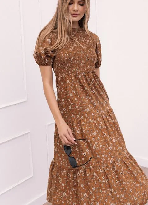 midi dress PETAL & PUP Women's Petal and Pup Naura Shirred Tiered Midi Dress Petal & Pup USA $44.97