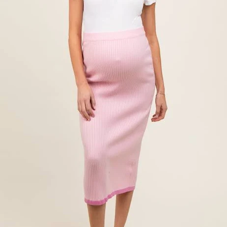 matching set Pink Rib Knit Maternity Midi Skirt PinkBlush Maternity $28