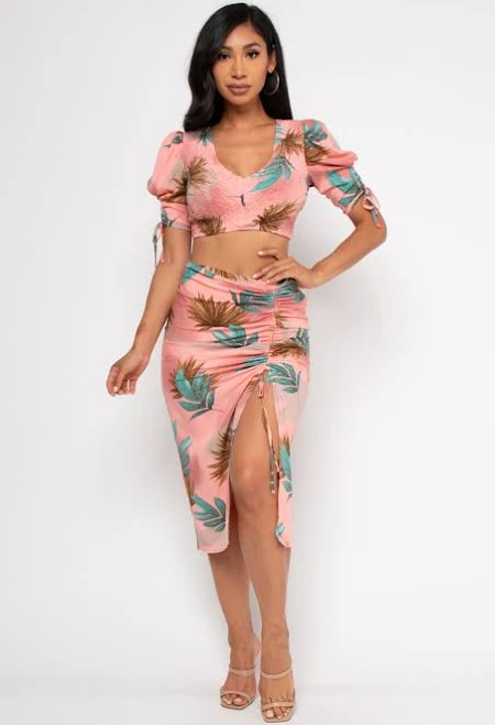 matching set Pink Tropical Floral Print Crop Top And Skirt Set Sz Medium Summer eBay - mysticallady $29.95